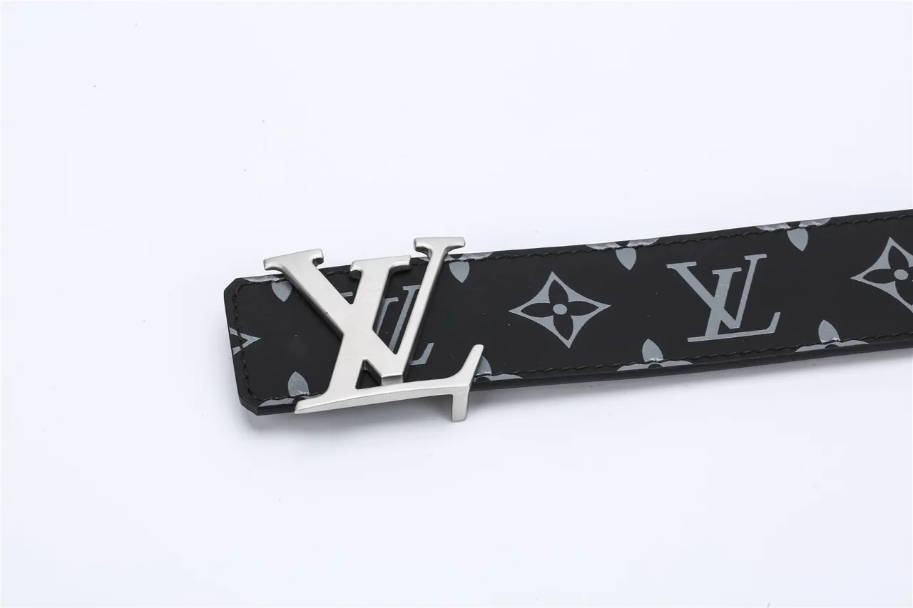 Louis Vuitton Monogram Belt Black Silver Polished LV Buckle Leather Belt 10