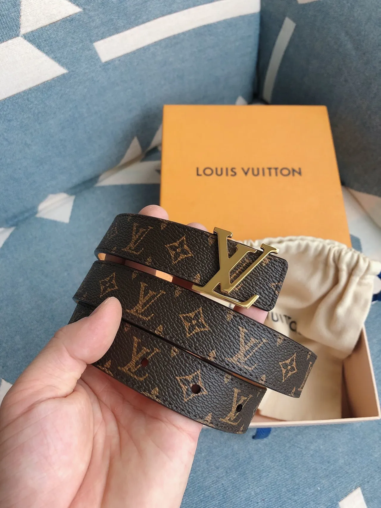 Louis Vuitton Monogram Belt 棕色和金色皮革腰带 2