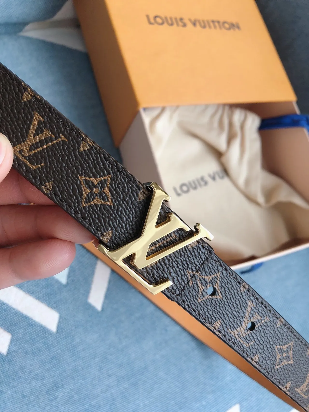 Louis Vuitton Monogram Belt 棕色和金色皮革腰带 3