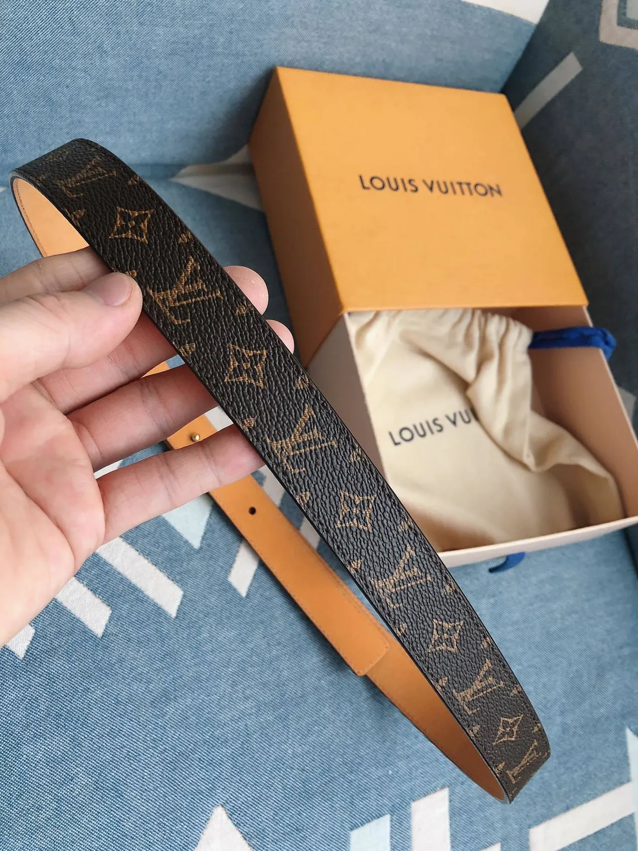 Louis Vuitton Monogram Belt 棕色和金色皮革腰带 4