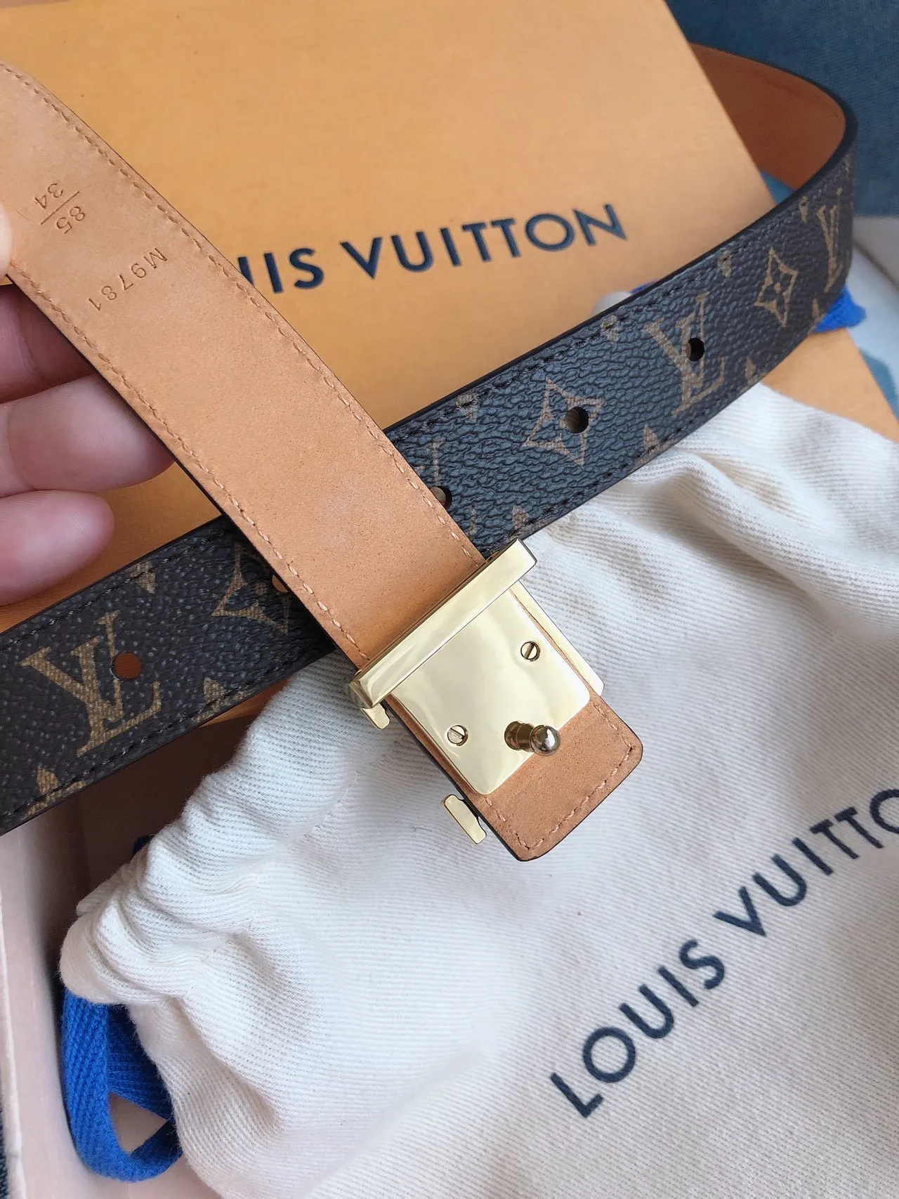Louis Vuitton Monogram Belt 棕色和金色皮革腰带 5