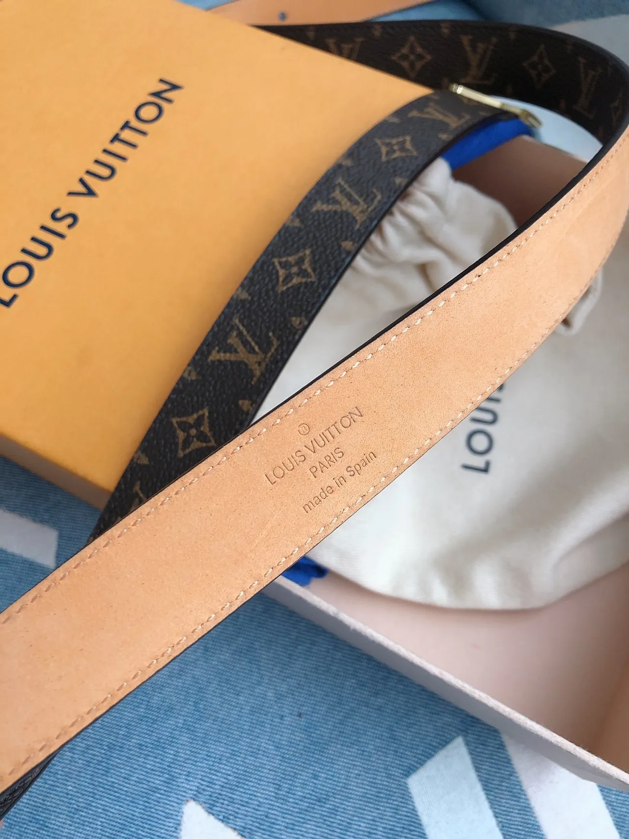 Louis Vuitton Monogram Belt 棕色和金色皮革腰带 6