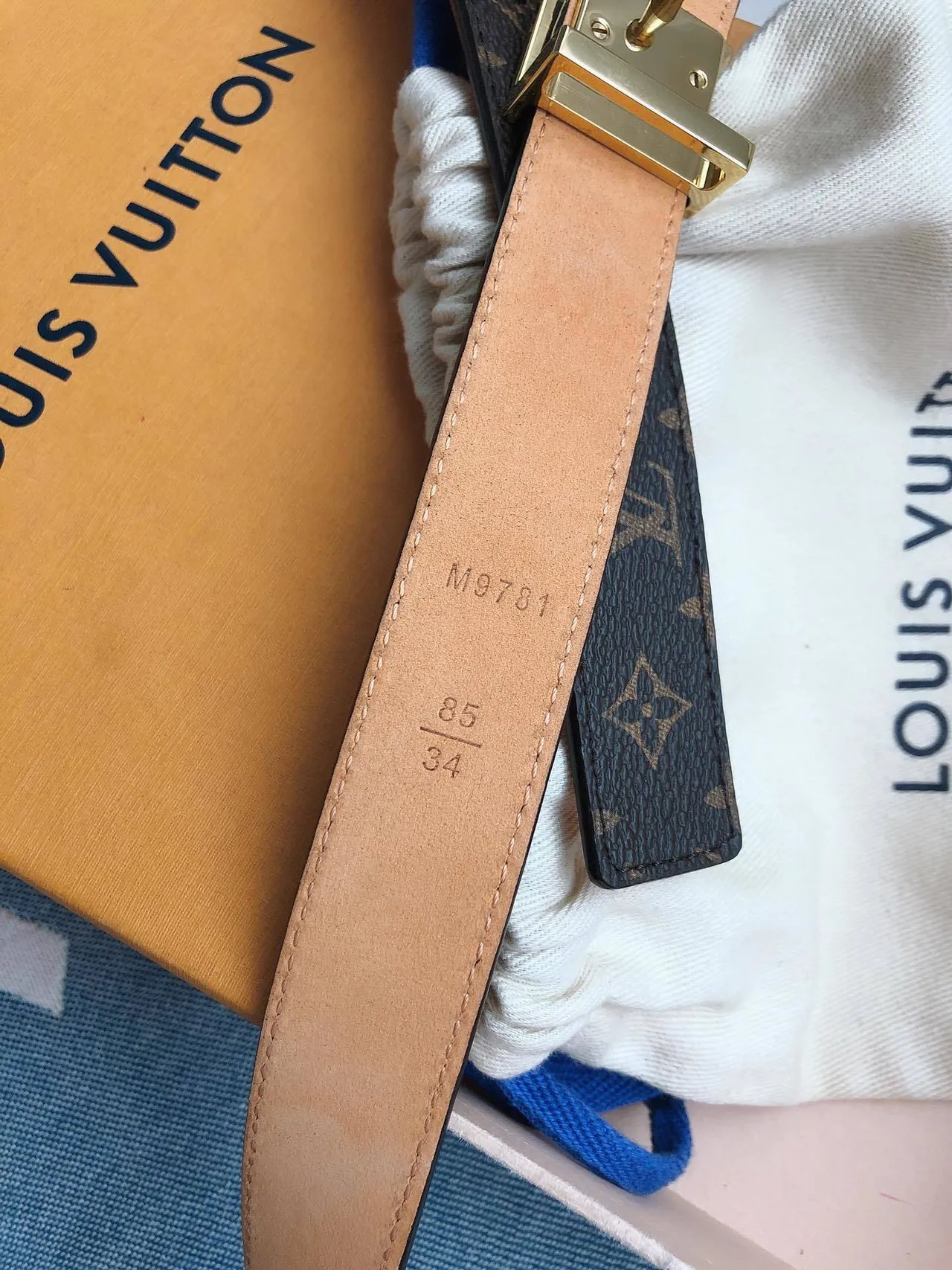 Louis Vuitton Monogram Belt 棕色和金色皮革腰带 7