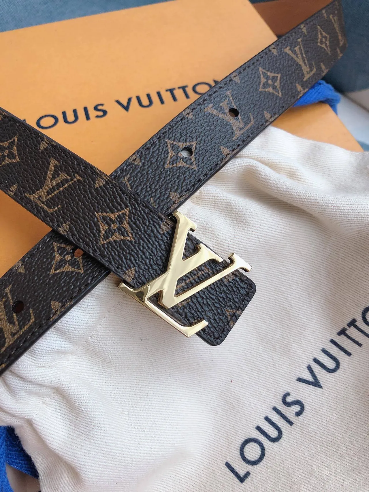 Louis Vuitton Monogram Belt 棕色和金色皮革腰带 8