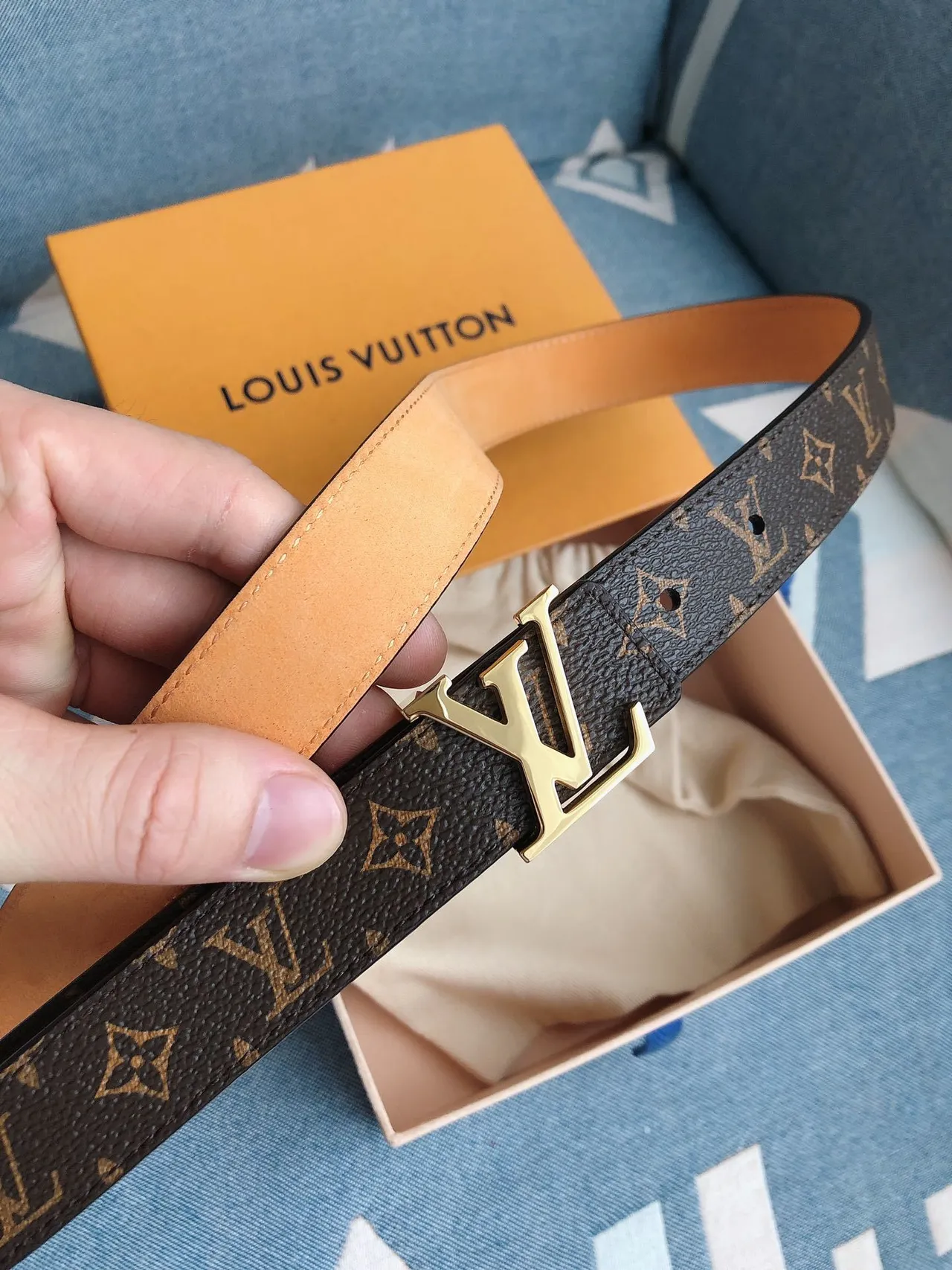 Louis Vuitton Monogram Belt 棕色和金色皮革腰带 9