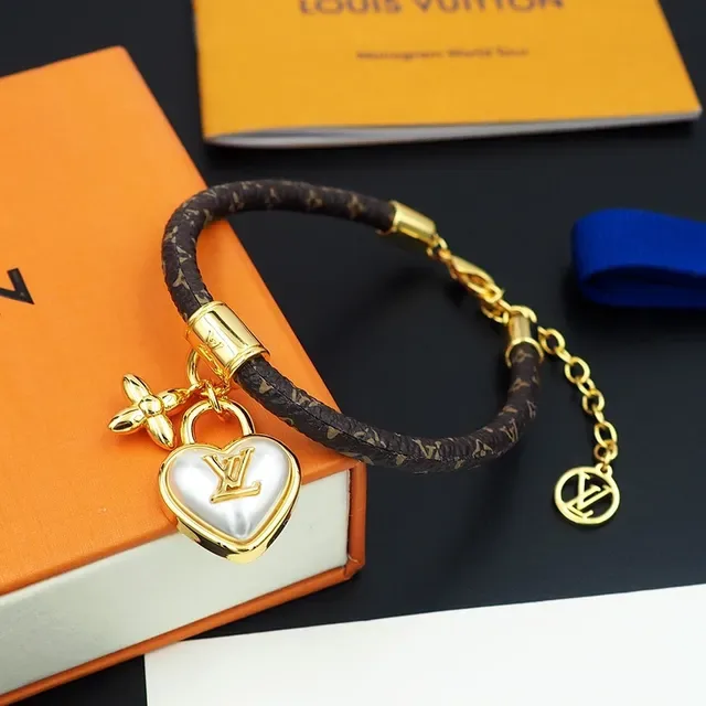 Louis Vuitton Monogram Braided Leather Heart Lock Charm Bracelet 2