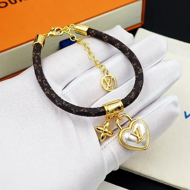 Louis Vuitton Monogram Braided Leather Heart Lock Charm Bracelet 3