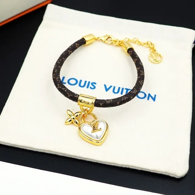 Louis Vuitton Monogram Braided Leather Heart Lock Charm Bracelet 4