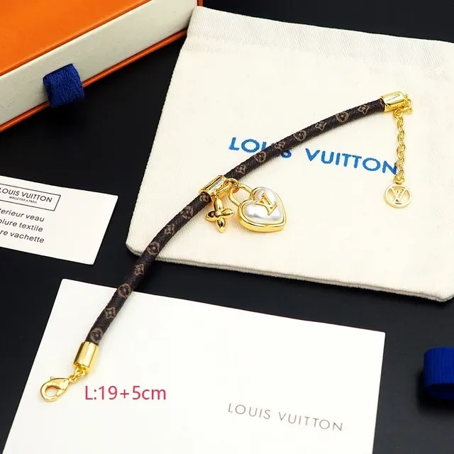 Louis Vuitton Monogram Braided Leather Heart Lock Charm Bracelet 5