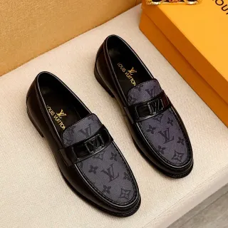 Louis Vuitton Monogram Canvas and Black Leather Loafers