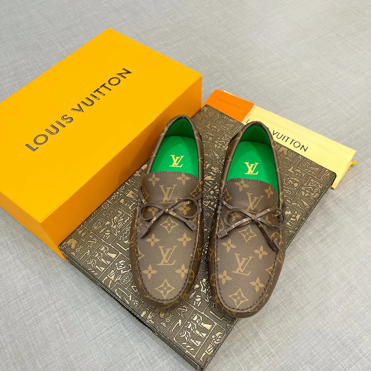 Louis Vuitton Monogram Canvas Green-Lined Bow Loafers 6