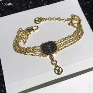 Louis Vuitton Monograma Corrente Pulseira Dourado Preto Monogramado Disco Pulseira