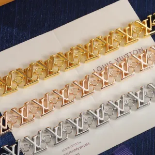 Louis Vuitton Monogram Pulsera de cadena oro plata metal pulido pulsera