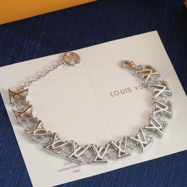 Louis Vuitton Monogram Chain Bracelet Gold Silver Polished Metal Bracelet 2