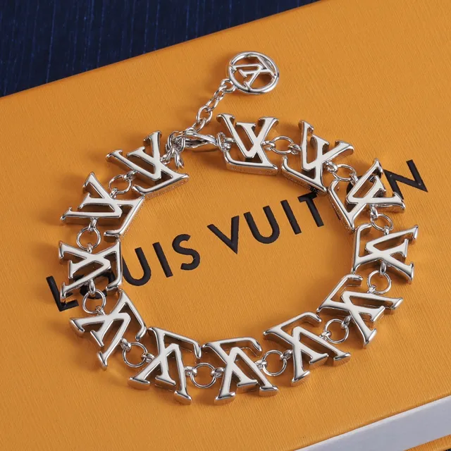 Louis Vuitton Monogram Chain Bracelet Gold Silver Polished Metal Bracelet 3