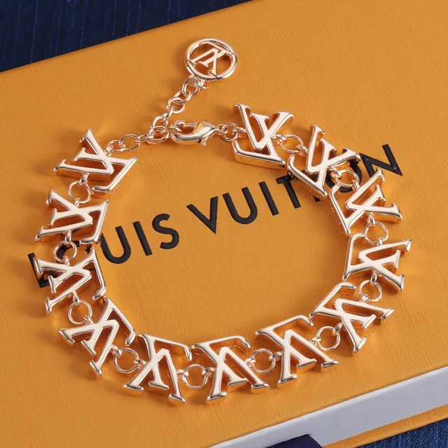 Louis Vuitton Monogram Chain Bracelet Gold Silver Polished Metal Bracelet 4
