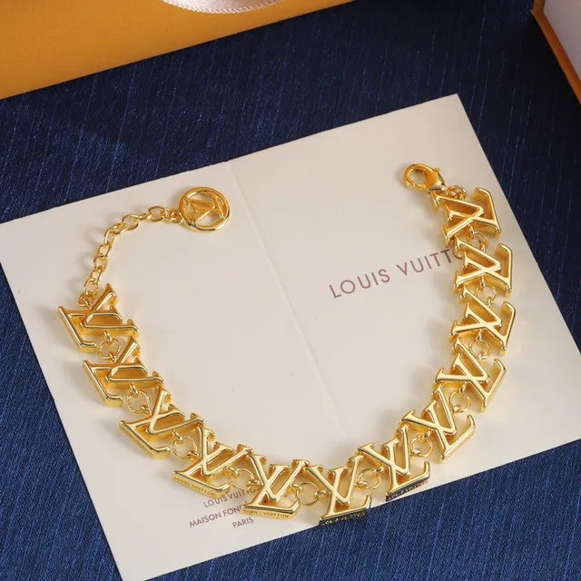 Louis Vuitton Monogram Chain Bracelet Gold Silver Polished Metal Bracelet 5