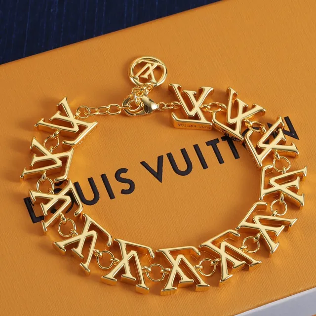 Louis Vuitton Monogram Chain Bracelet Gold Silver Polished Metal Bracelet 7