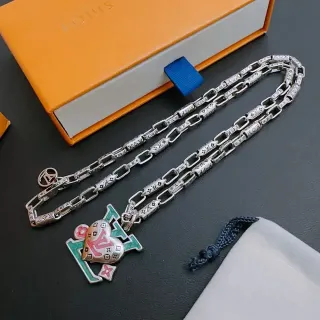 Louis Vuitton Monogram Chain Enamel Heart Pendant Necklace