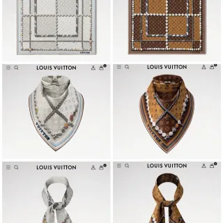 Louis Vuitton Monogram Chain-Frame मोती वाला रेशम का स्कार्फ