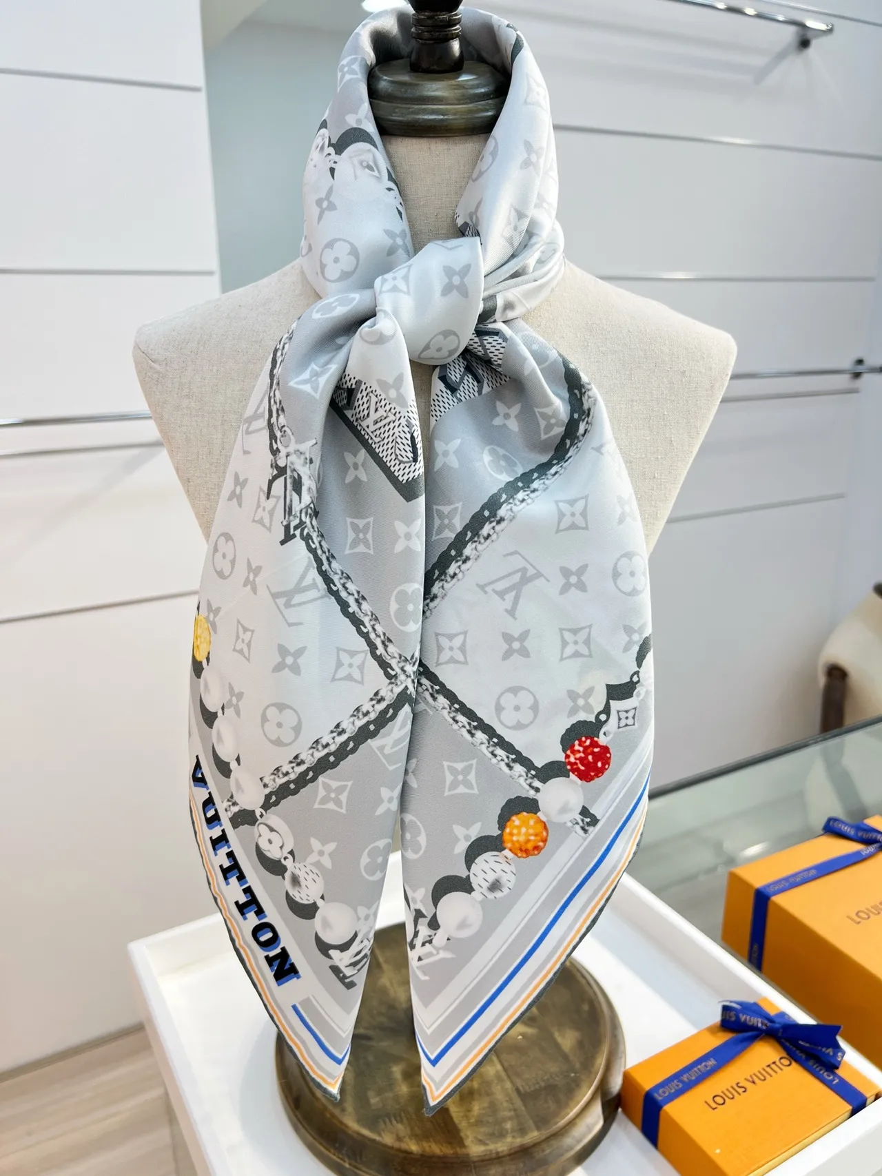 Louis Vuitton Monogram Chain-Frame Beaded Silk Scarf 4