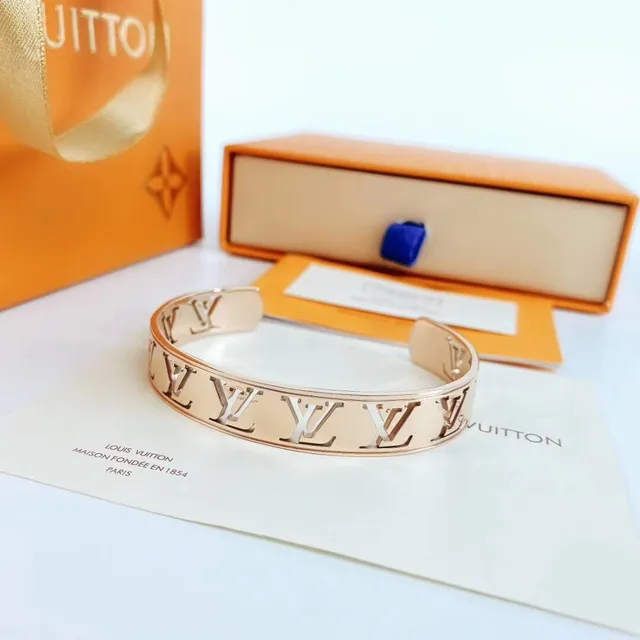 Louis Vuitton Monogram Cutout Gold-Tone Open Cuff Bracelet 4