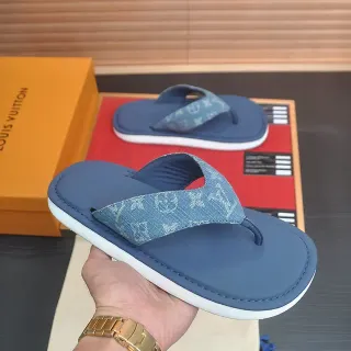 Louis Vuitton Monogram Sangle Denim Navy Flip-Flop Sandales Casuales
