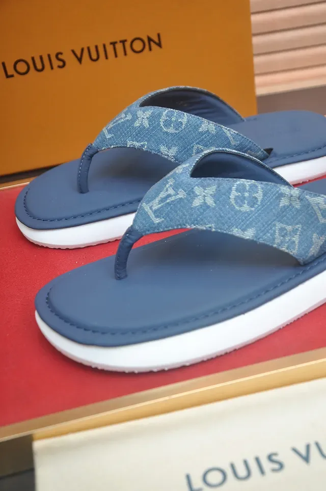 Louis Vuitton Monogram Sangle Denim Navy Flip-Flop Sandales Casuales 2