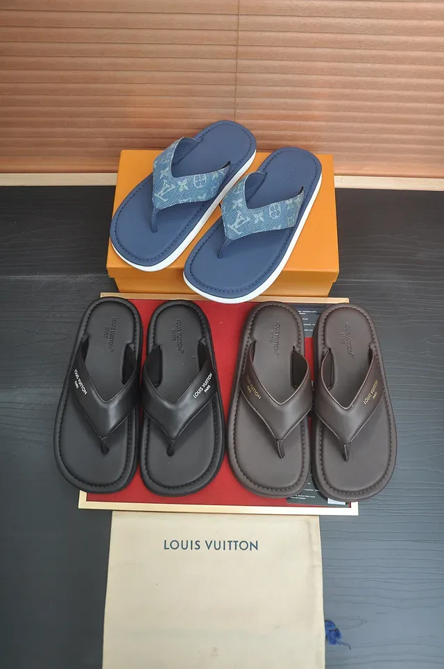 Louis Vuitton Monogram Sangle Denim Navy Flip-Flop Sandales Casuales 4