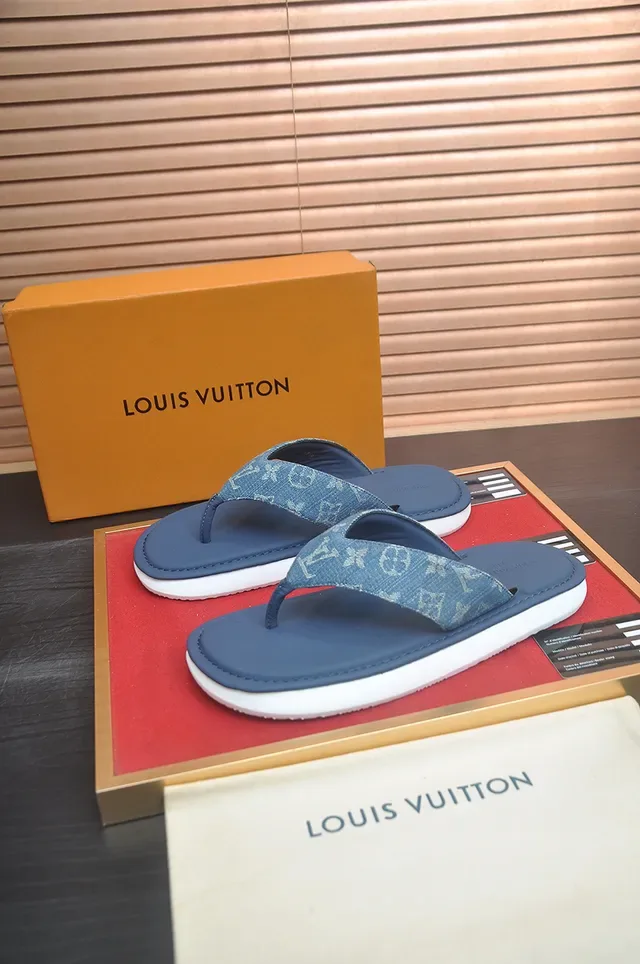 Louis Vuitton Monogram Sangle Denim Navy Flip-Flop Sandales Casuales 5