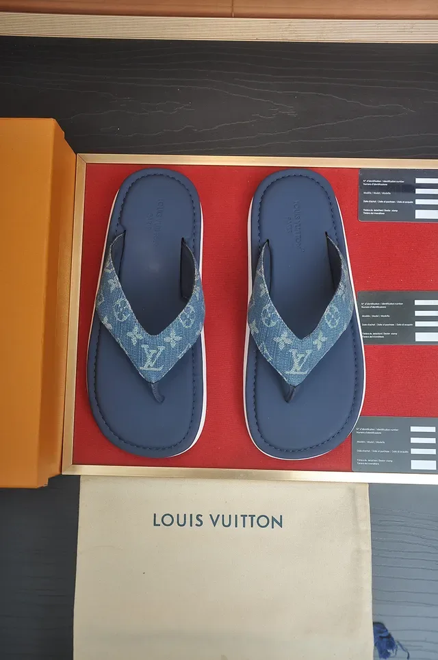Louis Vuitton Monogram Sangle Denim Navy Flip-Flop Sandales Casuales 6