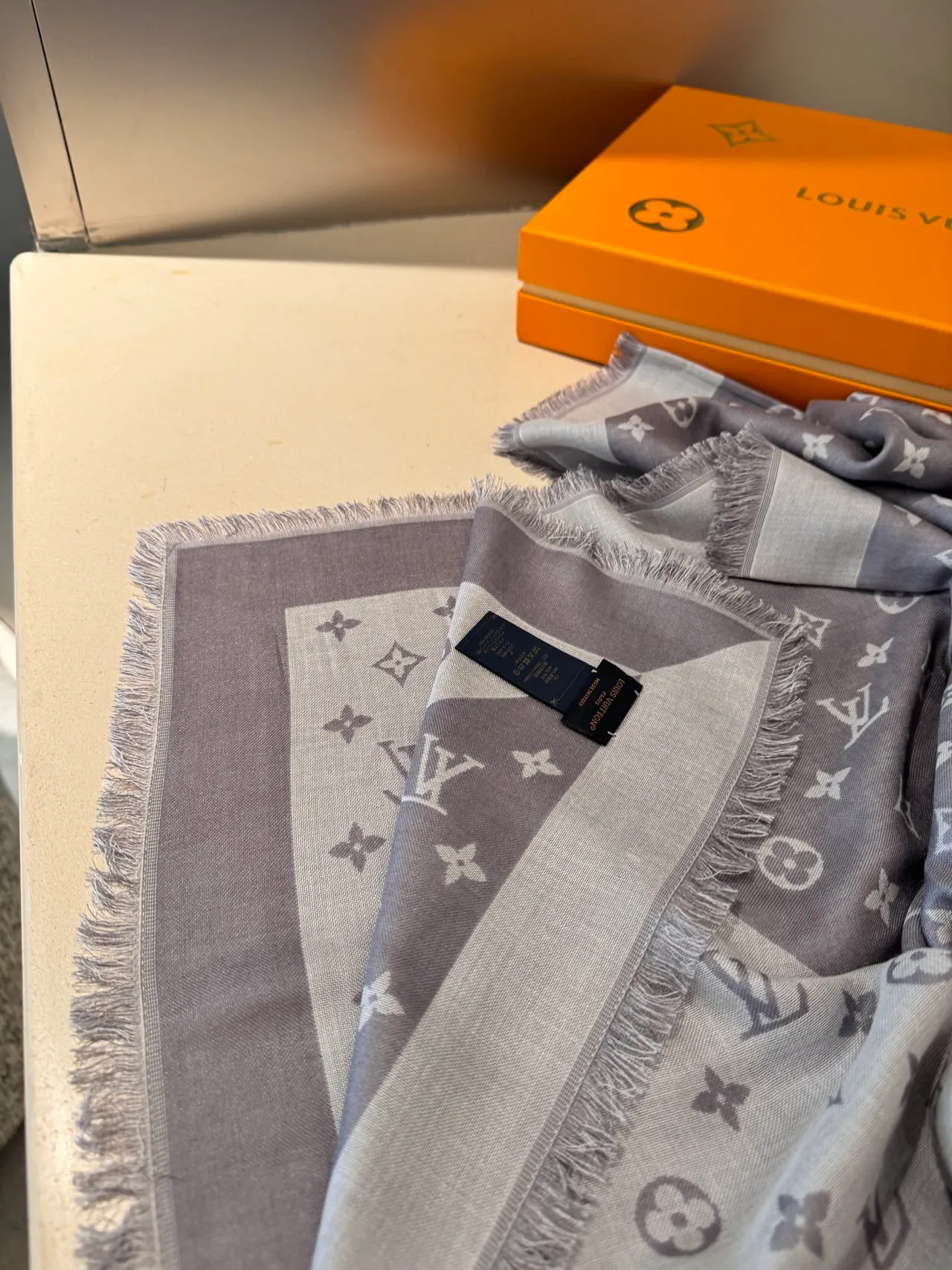 Louis Vuitton Monogram Diagonal Panel Gray Silk Scarf 6