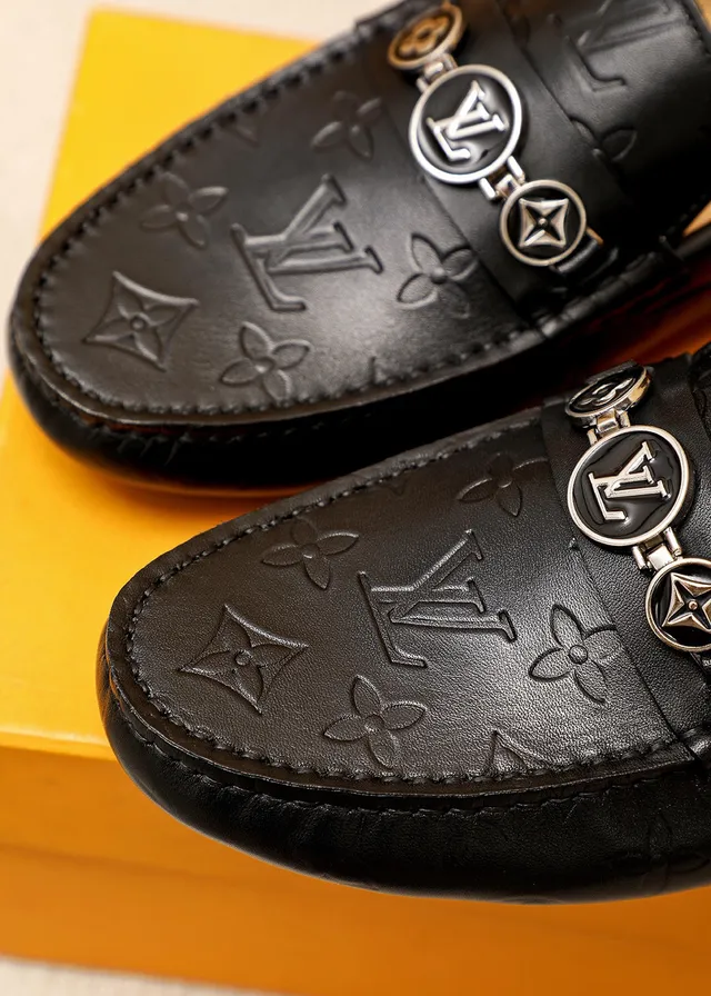 Louis Vuitton Monogram Embossed Loafer Black Leather Slip-On Loafers 4