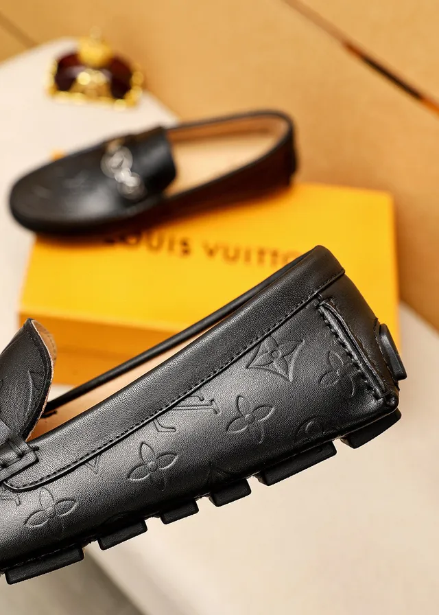 Louis Vuitton Monogram Embossed Loafer Black Leather Slip-On Loafers 5
