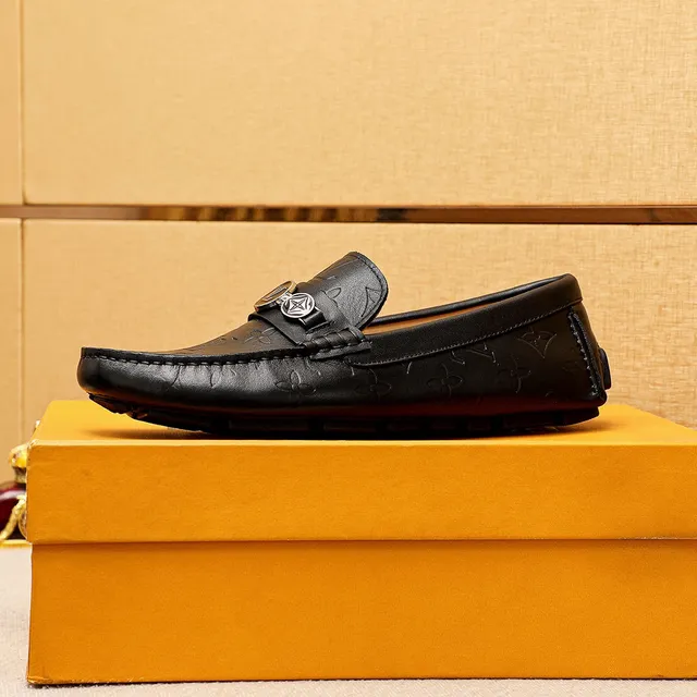Louis Vuitton Monogram Embossed Loafer Black Leather Slip-On Loafers 6