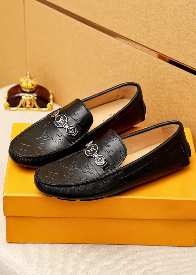 Louis Vuitton Monogram Embossed Loafer Black Leather Slip-On Loafers 8