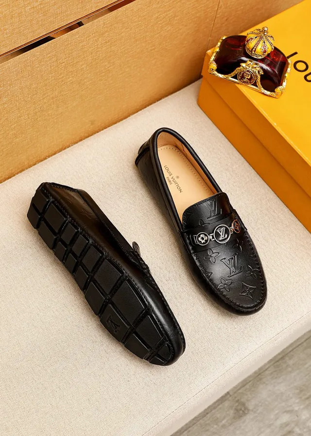 Louis Vuitton Monogram Embossed Loafer Black Leather Slip-On Loafers 9