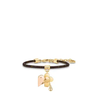 سوار Louis Vuitton Monogram Flower Charm بني ذهبي حبل جلد Hardware
