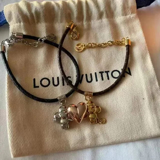 Louis Vuitton Monogram Flower Charm Brown Gold Leather Cord Hardware Bracelet 2