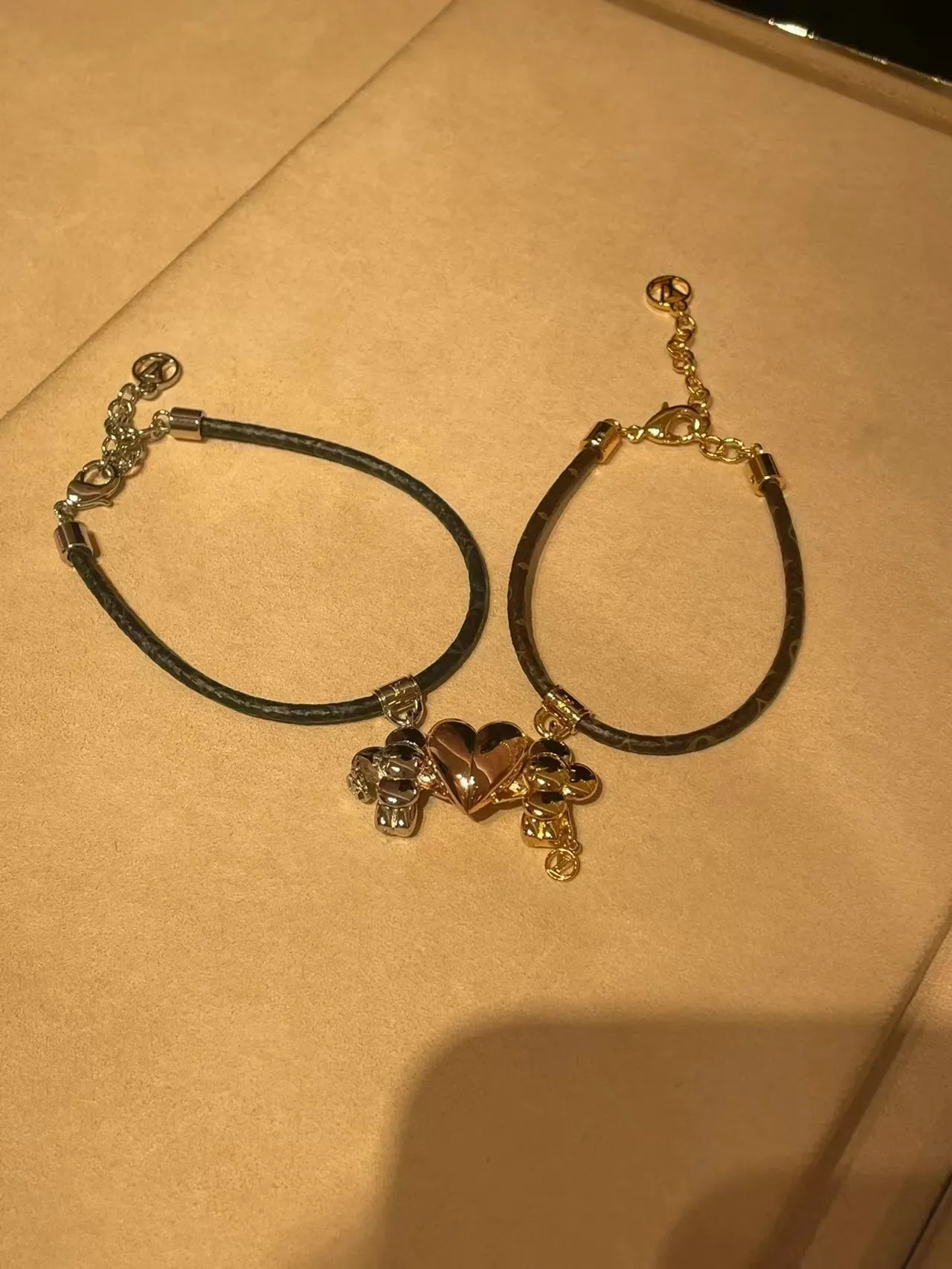 Louis Vuitton Monogram Flower Charm Brown Gold Leather Cord Hardware Bracelet 3
