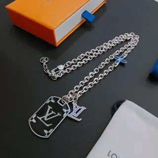 Louis Vuitton Monogram Flower Dog Tag Necklace