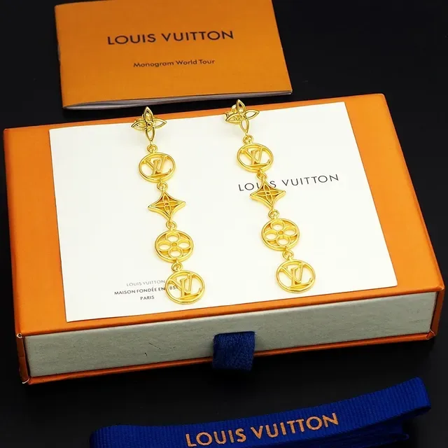 Louis Vuitton Monogram Flower Drop Gold-Tone Earrings 7