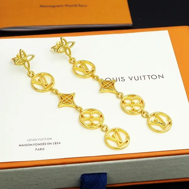 Louis Vuitton Monogram Flower Drop Gold-Tone Earrings 8