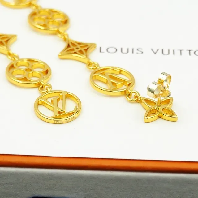 Louis Vuitton Monogram Flower Drop Gold-Tone Earrings 9