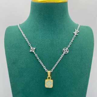 Louis Vuitton Monogram Flower Turquoise Enamel Gold-Silver Necklace