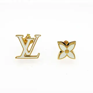 Louis Vuitton Monogram Flower White Gold Metal Enamel Earrings