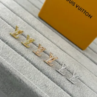 Louis Vuitton Monogram Gold Silver Letter Studs Pavé Crystal Detail Earrings
