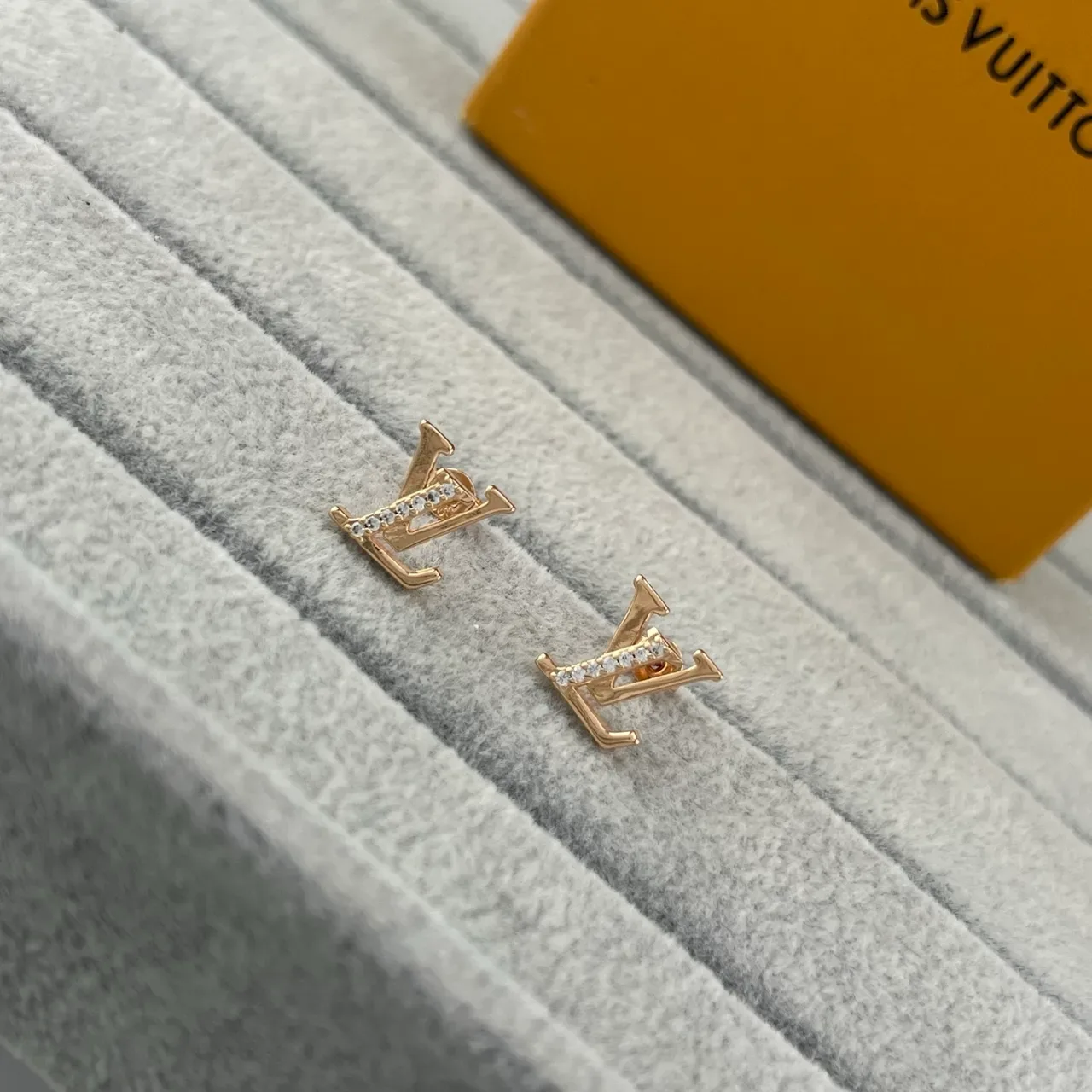 Louis Vuitton Monogram Gold Silver Letter Studs Pavé Crystal Detail Earrings 4