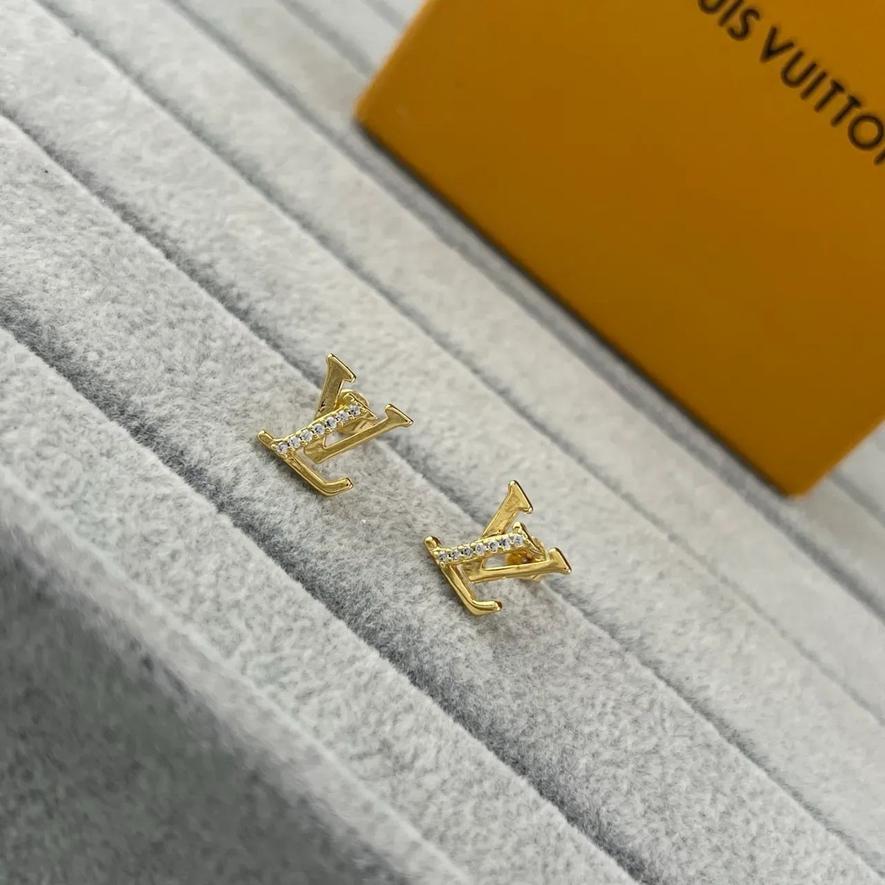 Louis Vuitton Monogram Gold Silver Letter Studs Pavé Crystal Detail Earrings 5