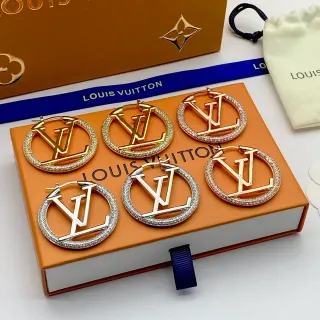 Louis Vuitton Monogram Hoop Gold Silver Circular Pavé-Studded Border Earrings